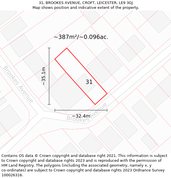 31, BROOKES AVENUE, CROFT, LEICESTER, LE9 3GJ: Plot and title map