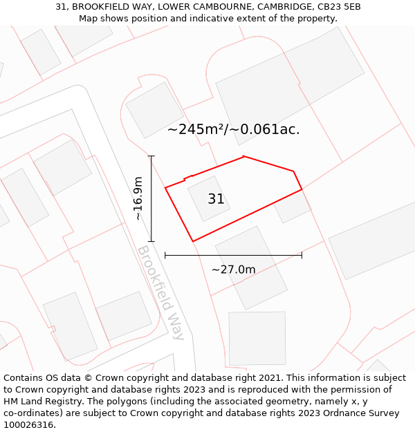 31, BROOKFIELD WAY, LOWER CAMBOURNE, CAMBRIDGE, CB23 5EB: Plot and title map