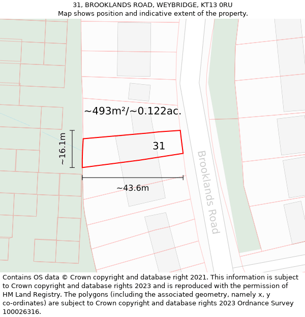 31, BROOKLANDS ROAD, WEYBRIDGE, KT13 0RU: Plot and title map