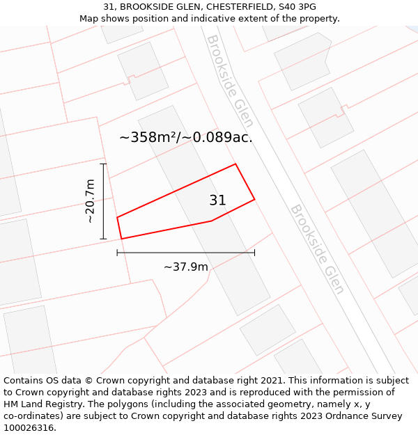 31, BROOKSIDE GLEN, CHESTERFIELD, S40 3PG: Plot and title map