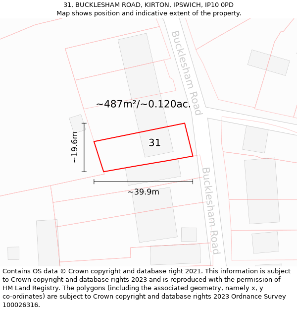 31, BUCKLESHAM ROAD, KIRTON, IPSWICH, IP10 0PD: Plot and title map