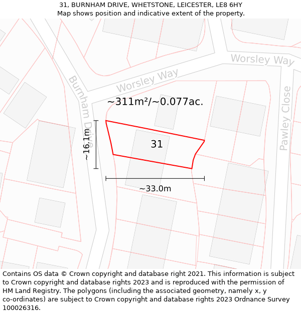 31, BURNHAM DRIVE, WHETSTONE, LEICESTER, LE8 6HY: Plot and title map