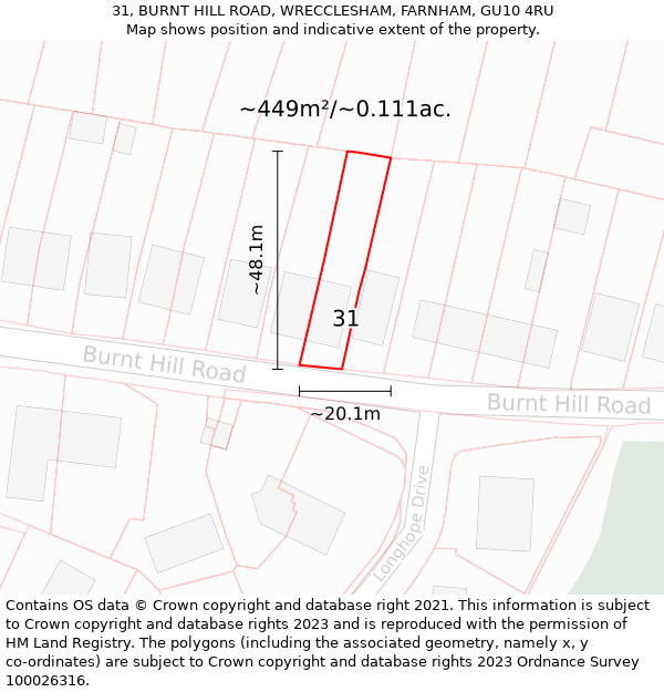 31, BURNT HILL ROAD, WRECCLESHAM, FARNHAM, GU10 4RU: Plot and title map