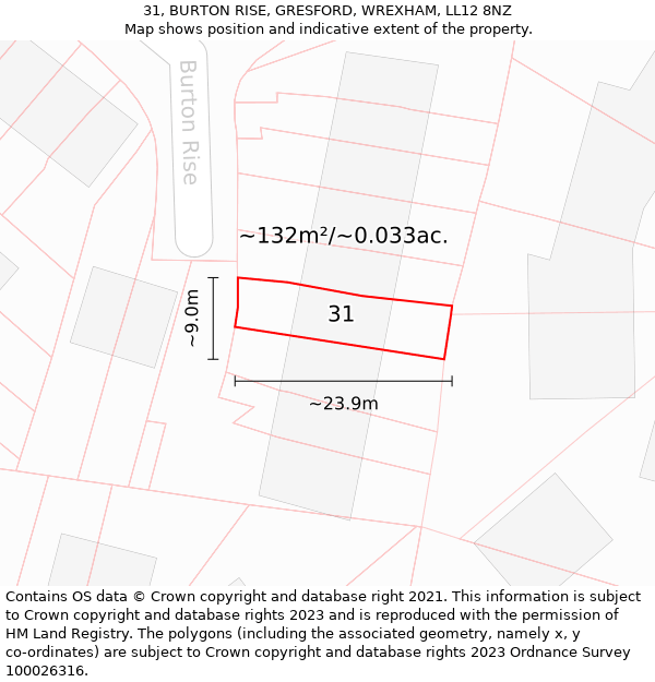 31, BURTON RISE, GRESFORD, WREXHAM, LL12 8NZ: Plot and title map