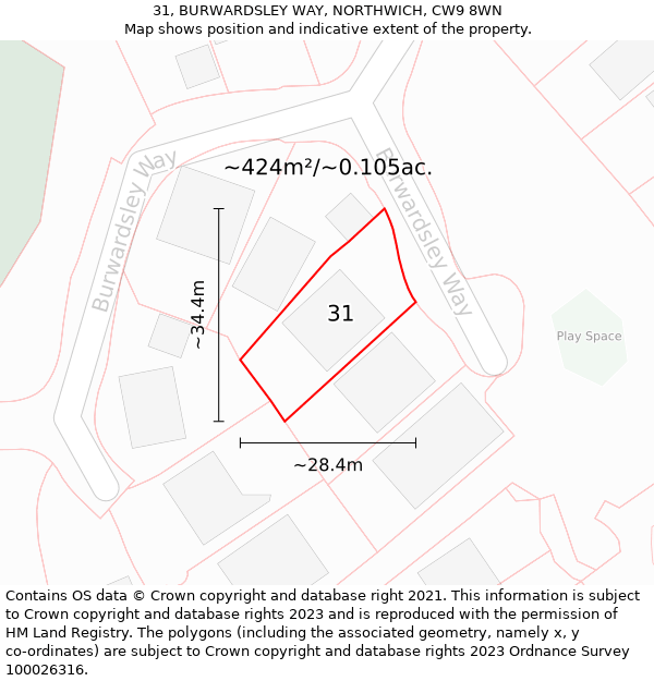 31, BURWARDSLEY WAY, NORTHWICH, CW9 8WN: Plot and title map