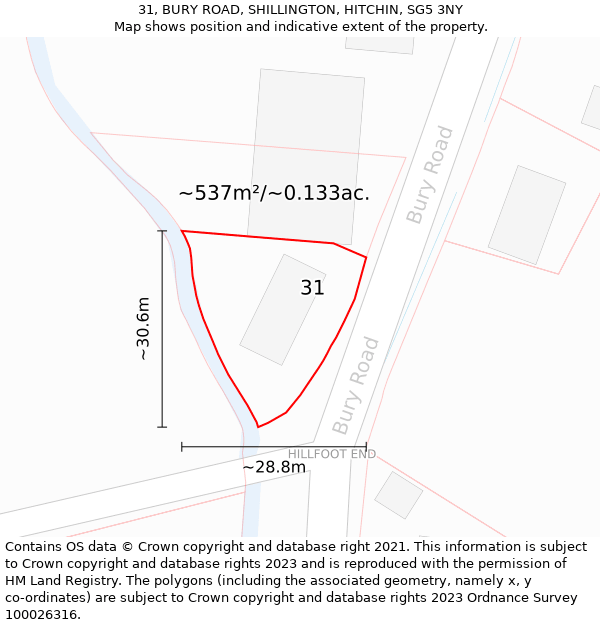 31, BURY ROAD, SHILLINGTON, HITCHIN, SG5 3NY: Plot and title map