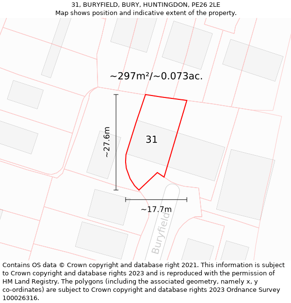 31, BURYFIELD, BURY, HUNTINGDON, PE26 2LE: Plot and title map