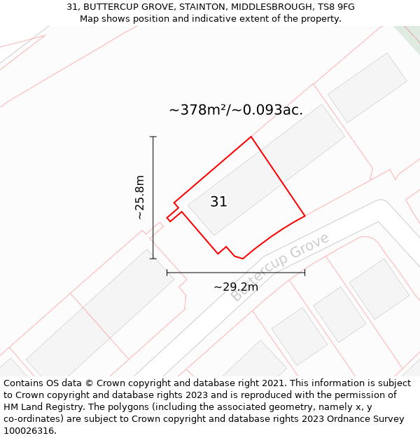 31, BUTTERCUP GROVE, STAINTON, MIDDLESBROUGH, TS8 9FG: Plot and title map