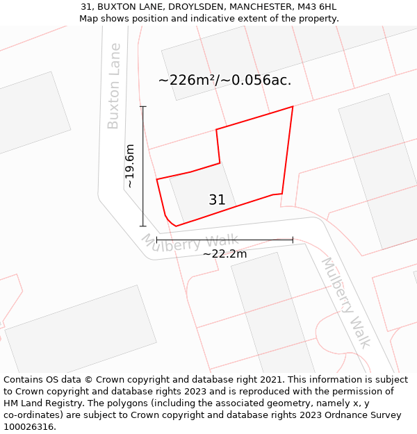 31, BUXTON LANE, DROYLSDEN, MANCHESTER, M43 6HL: Plot and title map