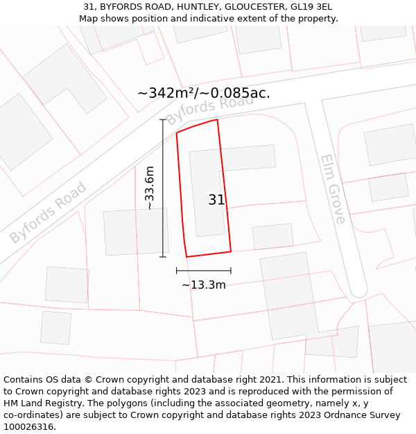 31, BYFORDS ROAD, HUNTLEY, GLOUCESTER, GL19 3EL: Plot and title map