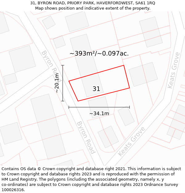 31, BYRON ROAD, PRIORY PARK, HAVERFORDWEST, SA61 1RQ: Plot and title map