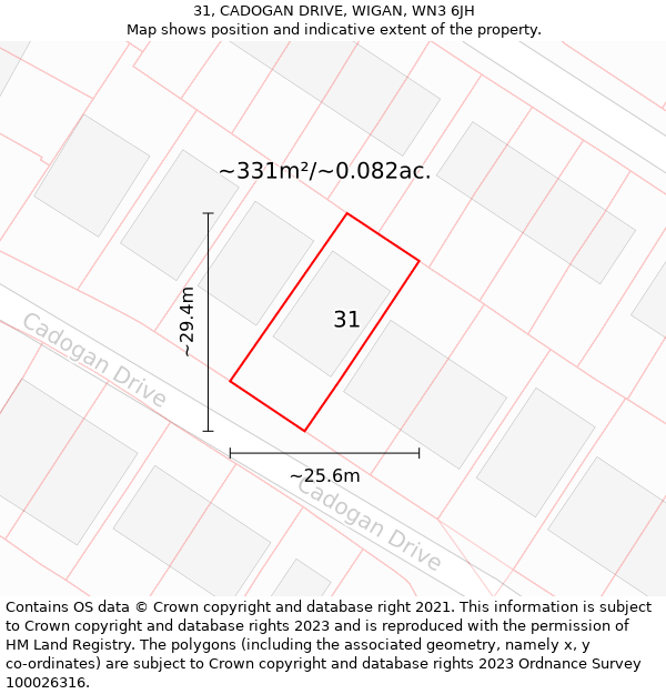 31, CADOGAN DRIVE, WIGAN, WN3 6JH: Plot and title map