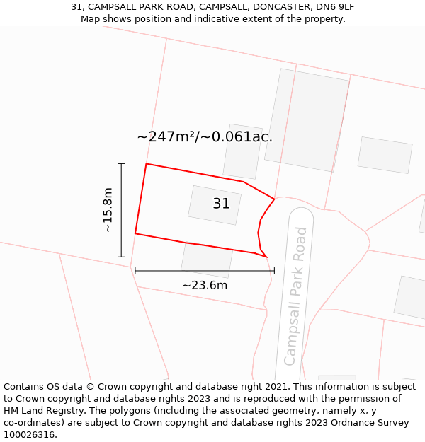 31, CAMPSALL PARK ROAD, CAMPSALL, DONCASTER, DN6 9LF: Plot and title map