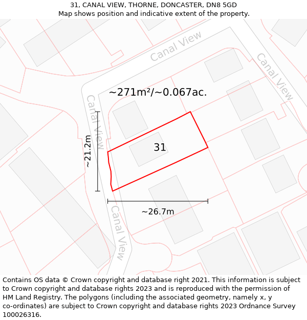 31, CANAL VIEW, THORNE, DONCASTER, DN8 5GD: Plot and title map