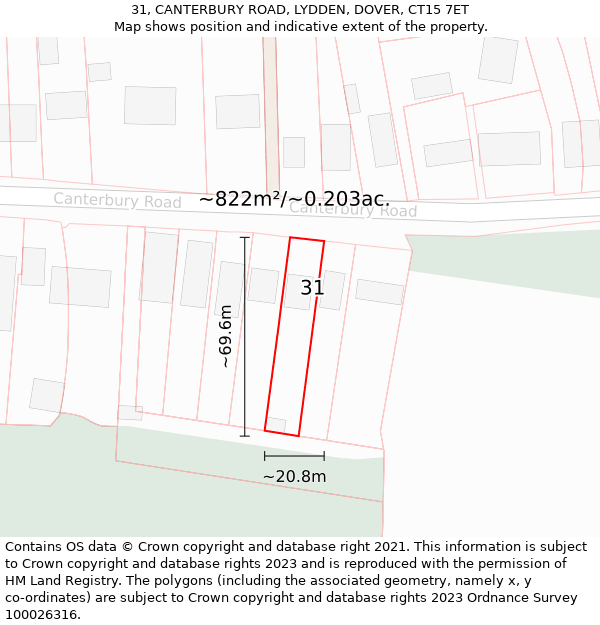 31, CANTERBURY ROAD, LYDDEN, DOVER, CT15 7ET: Plot and title map