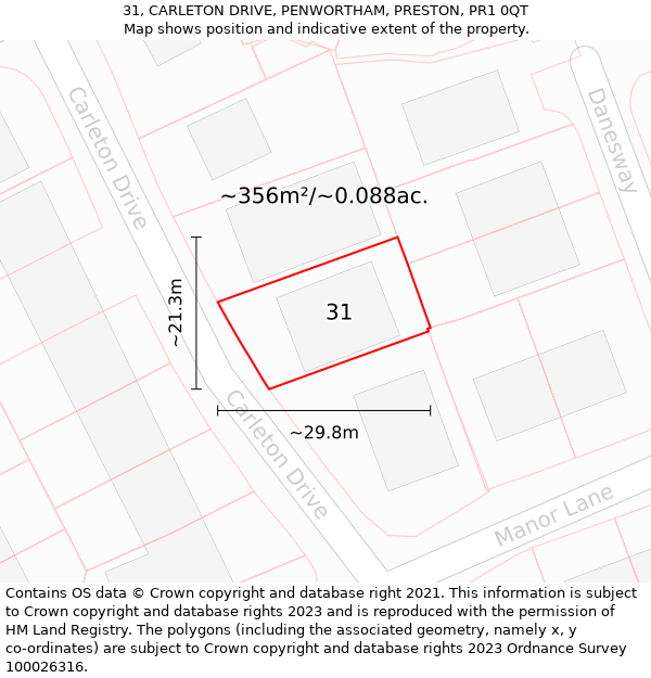 31, CARLETON DRIVE, PENWORTHAM, PRESTON, PR1 0QT: Plot and title map