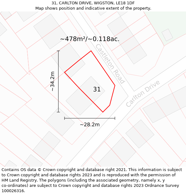 31, CARLTON DRIVE, WIGSTON, LE18 1DF: Plot and title map