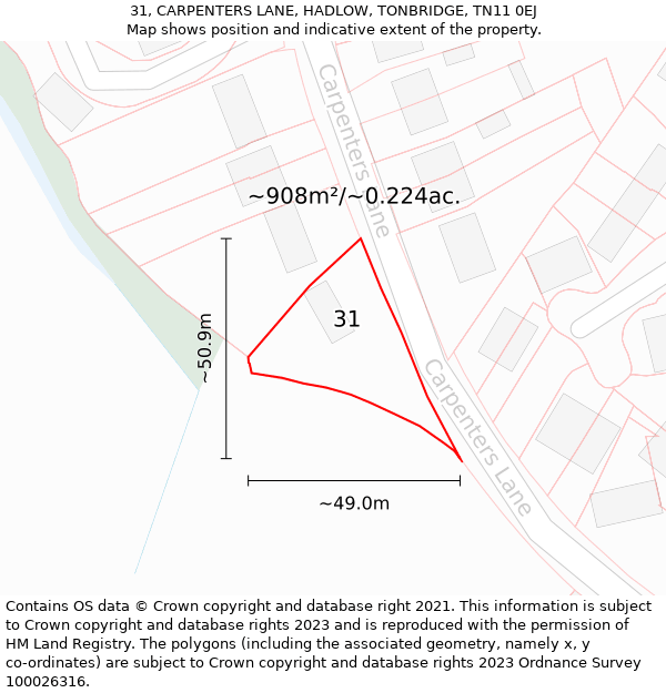 31, CARPENTERS LANE, HADLOW, TONBRIDGE, TN11 0EJ: Plot and title map