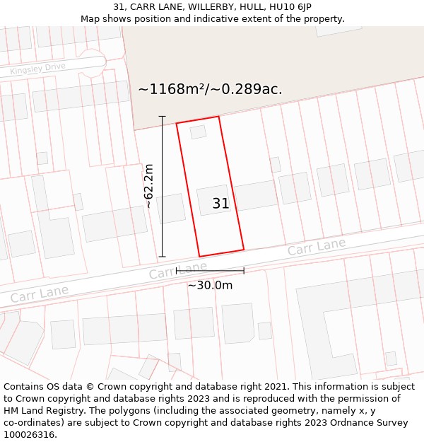 31, CARR LANE, WILLERBY, HULL, HU10 6JP: Plot and title map