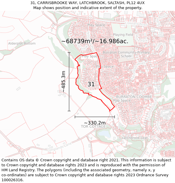 31, CARRISBROOKE WAY, LATCHBROOK, SALTASH, PL12 4UX: Plot and title map