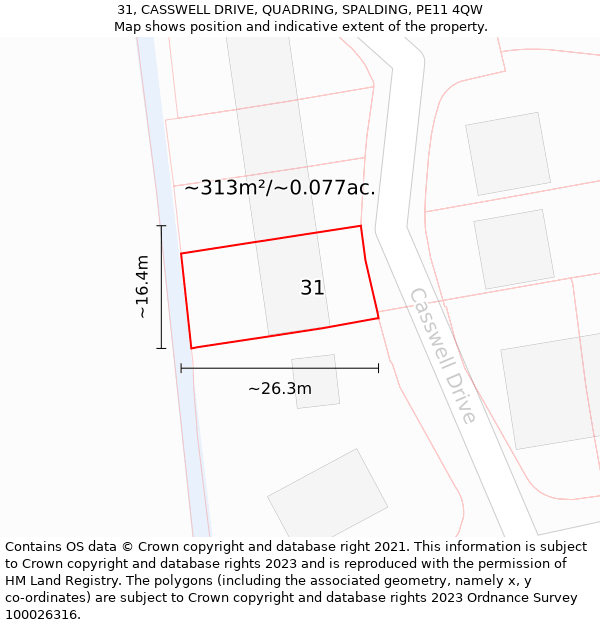 31, CASSWELL DRIVE, QUADRING, SPALDING, PE11 4QW: Plot and title map