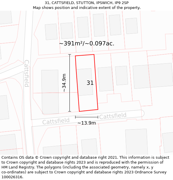 31, CATTSFIELD, STUTTON, IPSWICH, IP9 2SP: Plot and title map