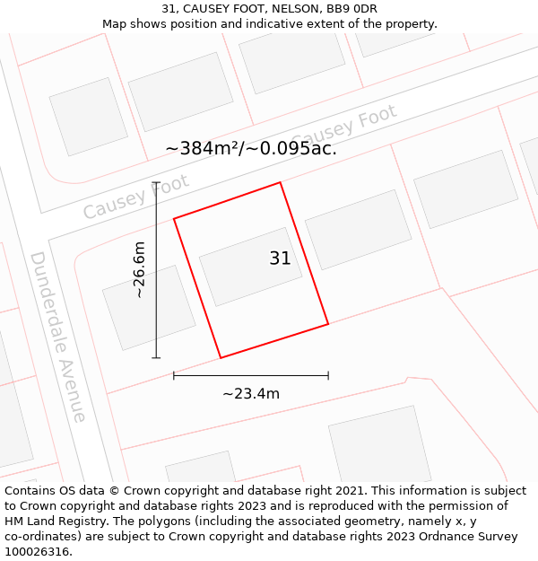 31, CAUSEY FOOT, NELSON, BB9 0DR: Plot and title map