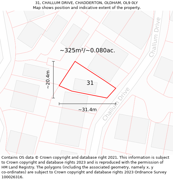 31, CHALLUM DRIVE, CHADDERTON, OLDHAM, OL9 0LY: Plot and title map