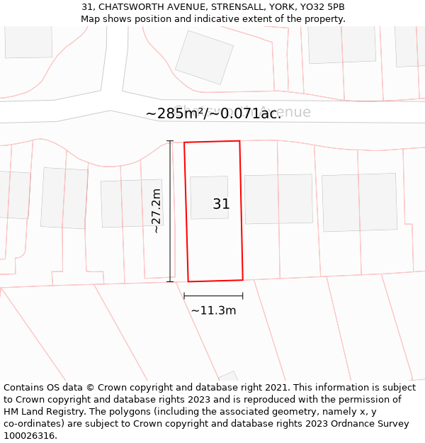 31, CHATSWORTH AVENUE, STRENSALL, YORK, YO32 5PB: Plot and title map