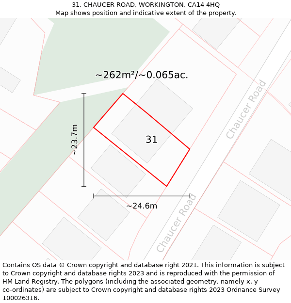 31, CHAUCER ROAD, WORKINGTON, CA14 4HQ: Plot and title map