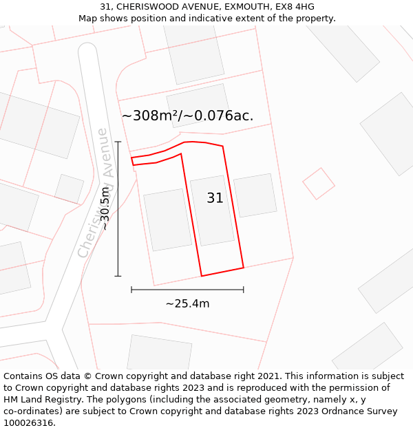 31, CHERISWOOD AVENUE, EXMOUTH, EX8 4HG: Plot and title map