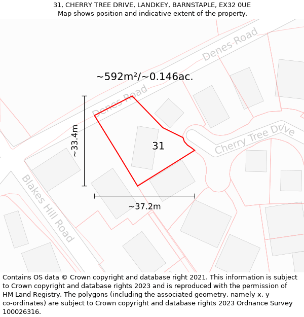 31, CHERRY TREE DRIVE, LANDKEY, BARNSTAPLE, EX32 0UE: Plot and title map