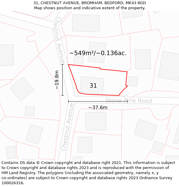 31, CHESTNUT AVENUE, BROMHAM, BEDFORD, MK43 8GD: Plot and title map