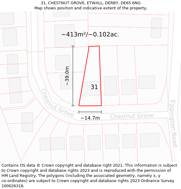 31, CHESTNUT GROVE, ETWALL, DERBY, DE65 6NG: Plot and title map