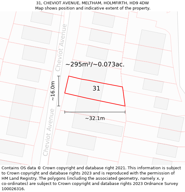 31, CHEVIOT AVENUE, MELTHAM, HOLMFIRTH, HD9 4DW: Plot and title map