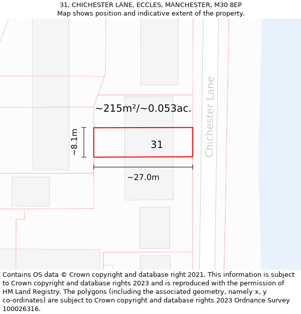 31, CHICHESTER LANE, ECCLES, MANCHESTER, M30 8EP: Plot and title map