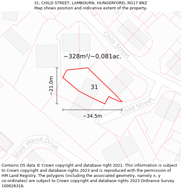 31, CHILD STREET, LAMBOURN, HUNGERFORD, RG17 8NZ: Plot and title map