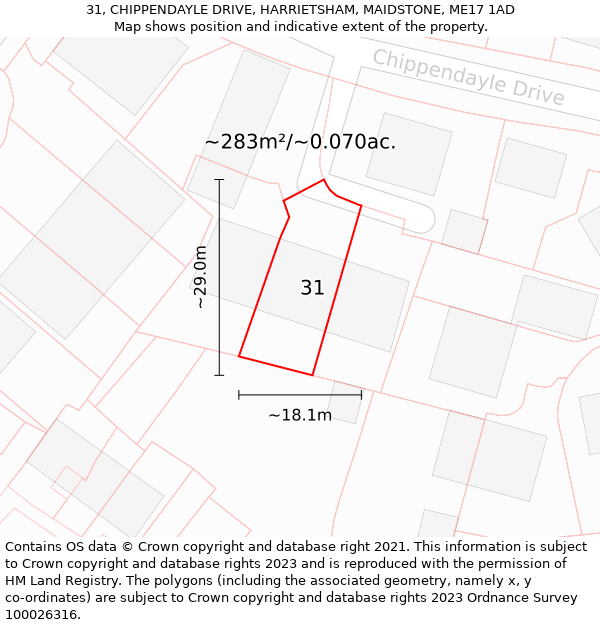 31, CHIPPENDAYLE DRIVE, HARRIETSHAM, MAIDSTONE, ME17 1AD: Plot and title map