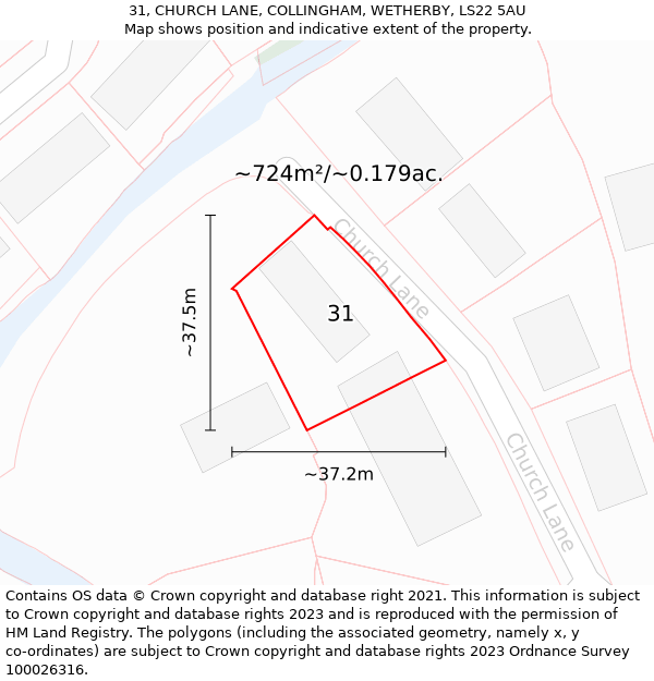 31, CHURCH LANE, COLLINGHAM, WETHERBY, LS22 5AU: Plot and title map