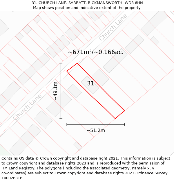 31, CHURCH LANE, SARRATT, RICKMANSWORTH, WD3 6HN: Plot and title map