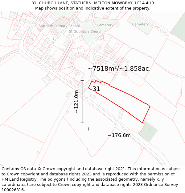 31, CHURCH LANE, STATHERN, MELTON MOWBRAY, LE14 4HB: Plot and title map