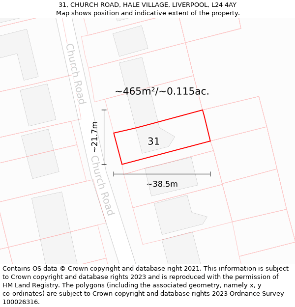 31, CHURCH ROAD, HALE VILLAGE, LIVERPOOL, L24 4AY: Plot and title map