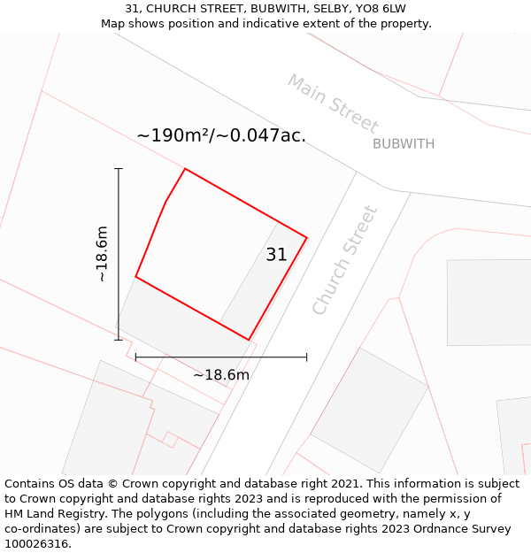 31, CHURCH STREET, BUBWITH, SELBY, YO8 6LW: Plot and title map
