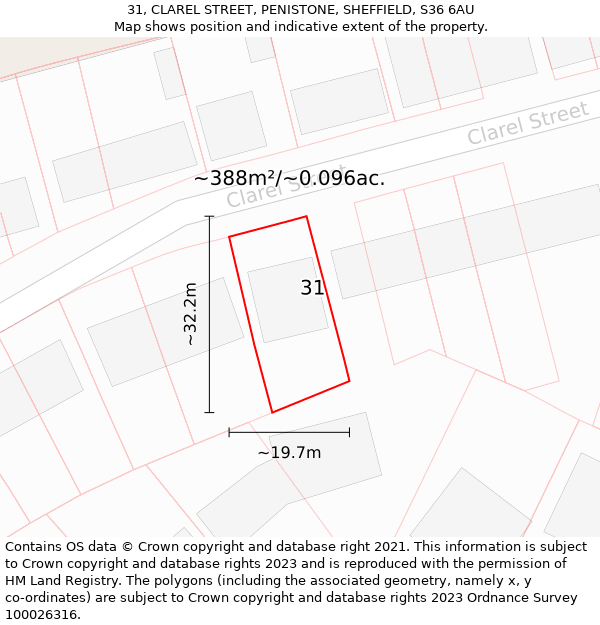 31, CLAREL STREET, PENISTONE, SHEFFIELD, S36 6AU: Plot and title map