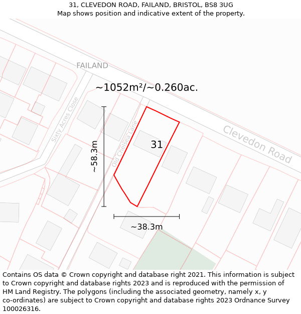 31, CLEVEDON ROAD, FAILAND, BRISTOL, BS8 3UG: Plot and title map