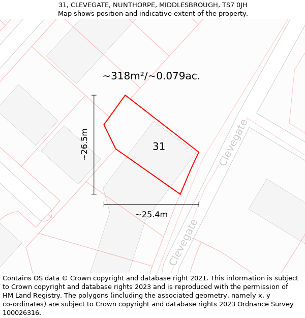 31, CLEVEGATE, NUNTHORPE, MIDDLESBROUGH, TS7 0JH: Plot and title map