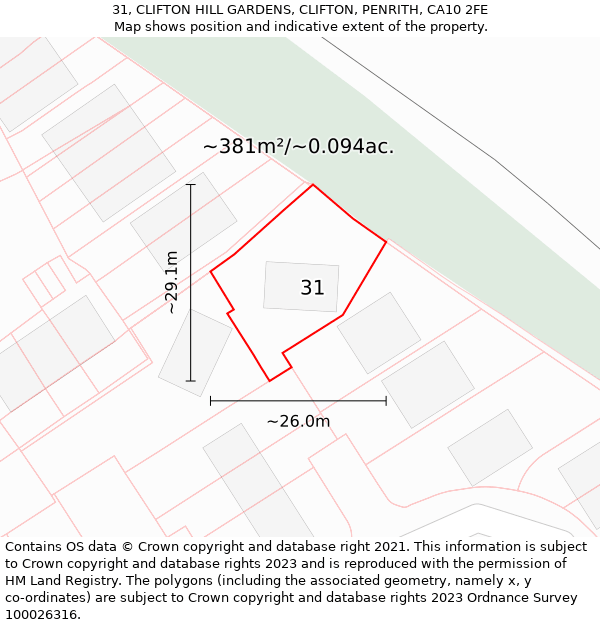 31, CLIFTON HILL GARDENS, CLIFTON, PENRITH, CA10 2FE: Plot and title map