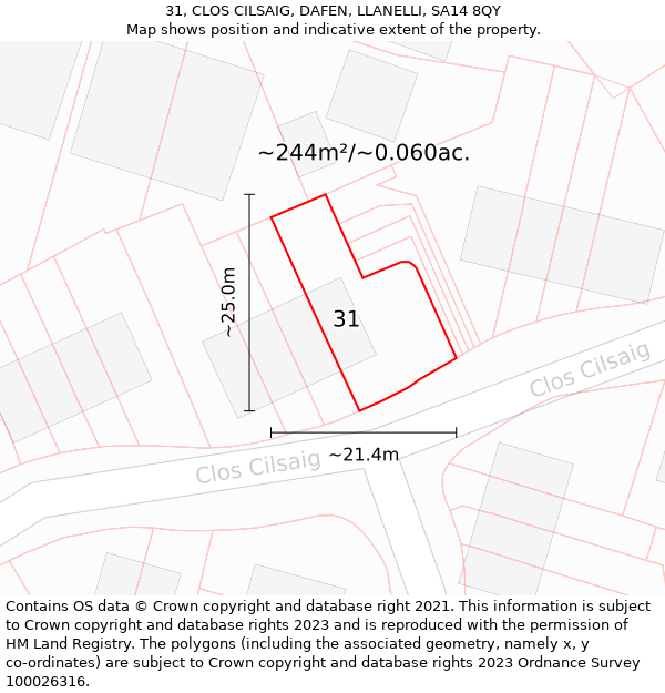 31, CLOS CILSAIG, DAFEN, LLANELLI, SA14 8QY: Plot and title map