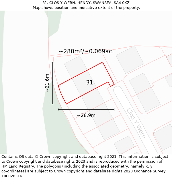 31, CLOS Y WERN, HENDY, SWANSEA, SA4 0XZ: Plot and title map