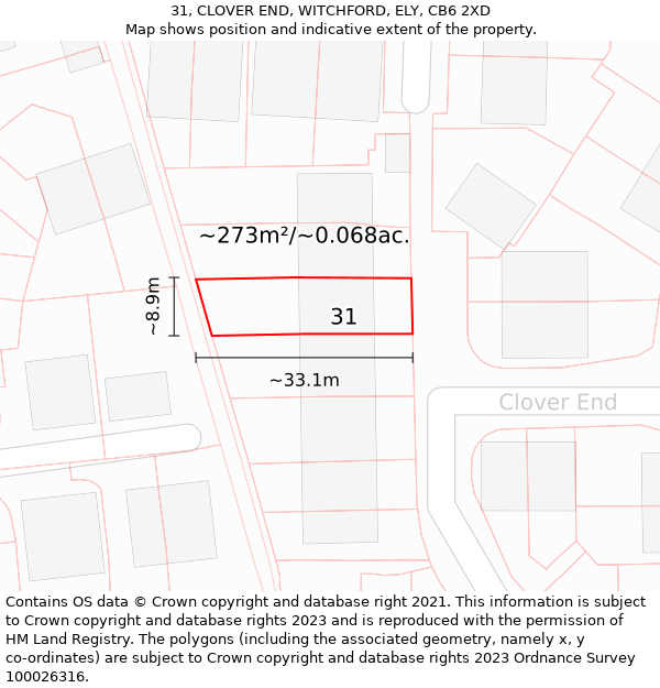 31, CLOVER END, WITCHFORD, ELY, CB6 2XD: Plot and title map